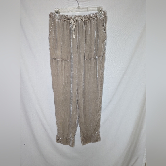 Tina Jo Cream Crushed Velvet Jogger Pants Drawstring Closure Size Small Anthro - Picture 1 of 11